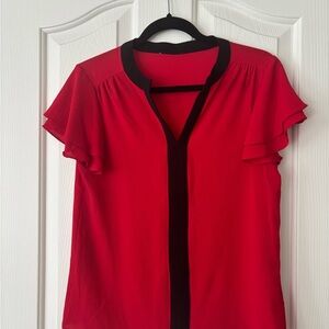 Calvin Klein Scarlet Blouse with Ebony Accents